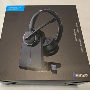 Wireless Headset with Mic for Work, Bluetooth Headset with Mic (AI Noise Cancel)